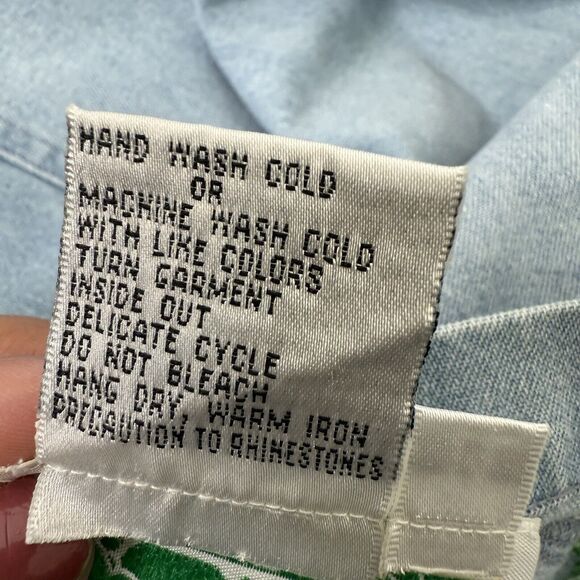 Vtg The Quacker Factory Denim Overall Dress 14 Flamingo Embroidered Midi Pockets - Picture 11 of 11